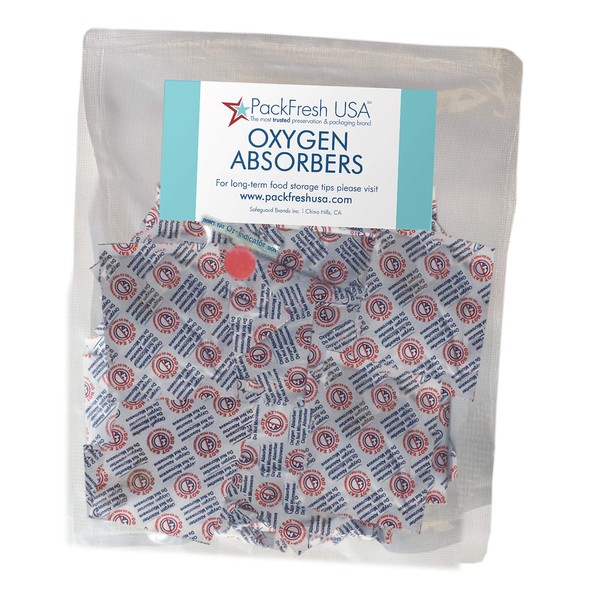 PackFreshUSA: 50 Pack - 500cc Oxygen Absorber Packs - Food Grade - Non-Toxic - Food Preservation - Long-Term Food Storage Guide Included