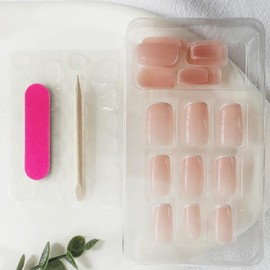French Tip Press on Nails Short Square Fake Nails Nude Pink False Nails with Designs Acrylic Glossy Full Cover Glue on Nails Cute Artificial Stick on Nails for Women Nails Decorations 24Pcs