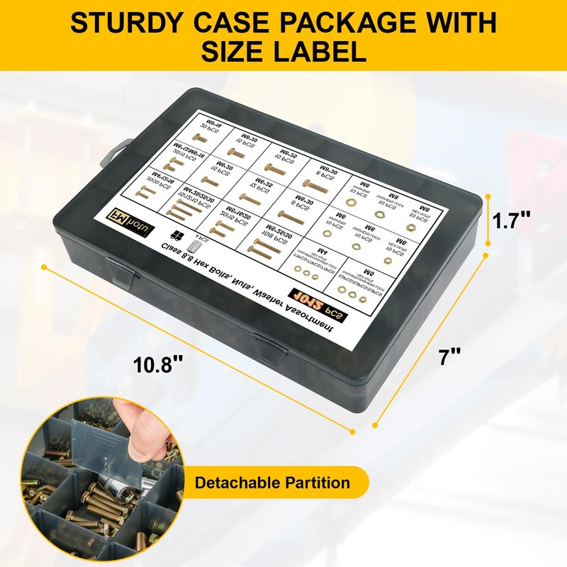 1012Pcs Grade 8.8 Metric Bolts Assortment, Hex Heavy Duty Bolts