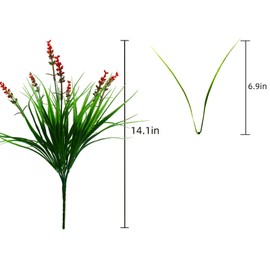 alyptus Artificial Flowers Outdoor 12 Bundles Fake Plants Outside Red Flower Grass Faux Greenery Spring Summer Wildflower Decoration for Outdoors Yard Front Porch Planter Decor (Red Flowers)