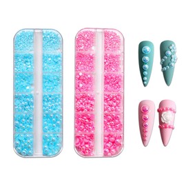 MIRKUZI Rhinestones for Nails, Nail Jewellery Pearl Semicircular Colour AB Pearl Full Mermaid Pearl (Pink + Light Blue)