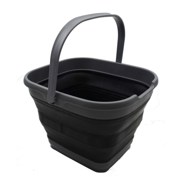 SAMMART 10L (2.6 gallon) Collapsible Rectangular Handy Basket/Bucket (Grey/Black, 1)