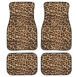 TVMDIZEE Brown Leopard Print Car Floor Mats 4Pcs Vintage Spotted Fur Wild Animal Skin Texture Cheetah Print Floor Mats for Cars Custom Front Rear Vehicle Rugs Universal Auto Accessories for Trucks