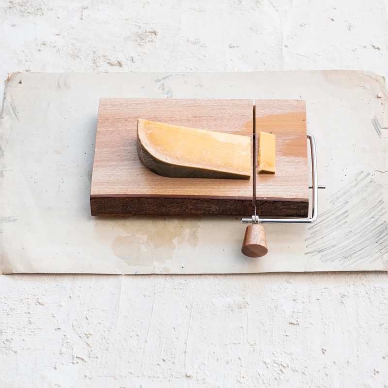 Creative Co-Op, Natural Wood and Metal Cheese Slicer with Bark