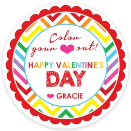 Crayon Valentines Day Stickers, Kids Valentines Color Your Heart Out, Treat Bag Stickers, Classroom Valentines, Class Party - Set of 24