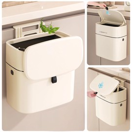 RONLADO 10L Cubo de Basura Colgante,Cubo de Basura con Tapa para Interior y Cocina,Cesto de Basura de Pared de Cocina,Cubo de basura para encimera,Deslizante Abierto,Para Baño,Dormitorio,Oficina