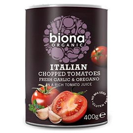 Biona Organic Chopped Tomatoes with Garlic & Oregano 400g (Pack of 6)
