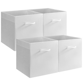 StorageWorks Storage Cubes, 13-Inch Leather Bins with Handle, Cube Organizer Baskets for Shelves and Closet, Foldable, White, 4-Pack