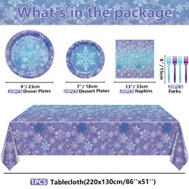 QUERICKY Winter Snowflake Party Supplies for 20 Guests, Disposable Tableware Set Includes Paper Plates, Napkins, Forks, Tablecloth for Girls Princess Party Christmas Winter Holiday Party Decorations