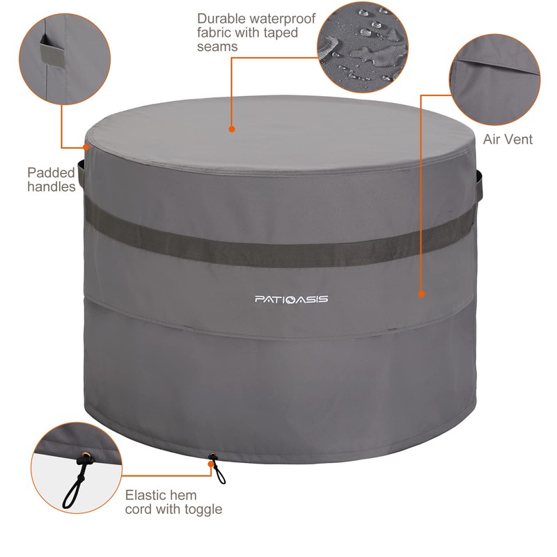 PATIOASIS Waterproof Fire Pit Cover Round 40''d x 24''h Grey