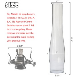 GXFCCYXT 2 5/8" × 12 1/2" Antique Oil Lamps Chimneys Replacement Part, Glass Chimney Compatible with Aladdin MAXbrite Heel-less Lamps 3-11 & 23A and Fit 2 7/8 Inch Oil Lamps Burner Gallery