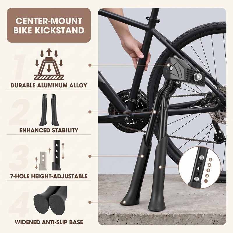 SPYMINNPOO Bike Kickstand, Cent Mount Double Leg Bike Kickstand with