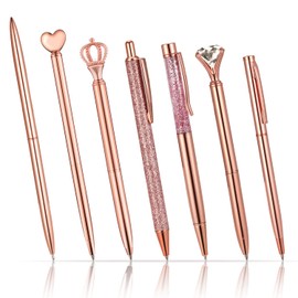 SAVITA 7pcs Rose Gold Ballpoint Pen Set, Metal Rose Gold Glitter Pens Bling Bling Pens Black Ink Dynamic Liquid Pen Gifts for Christmas Birthday Wedding Office Supplies