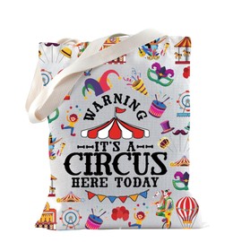 TSOTMO Circus Gift Clowns Ringmaster Tamer Taming Gifts Warning It's A Circus Here Today Tote Bag for Carnival Lovers (Circus Here)