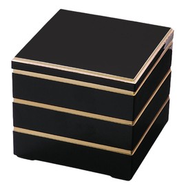 J-kitchens Excursion Lunch Box, Made in Japan, 3 Tiers, 5 Inches, School Store, Black Plunge Gold, 6.9 x 6.9 x 6.2 inches (15.1 x 15.1 x 15.7 cm)