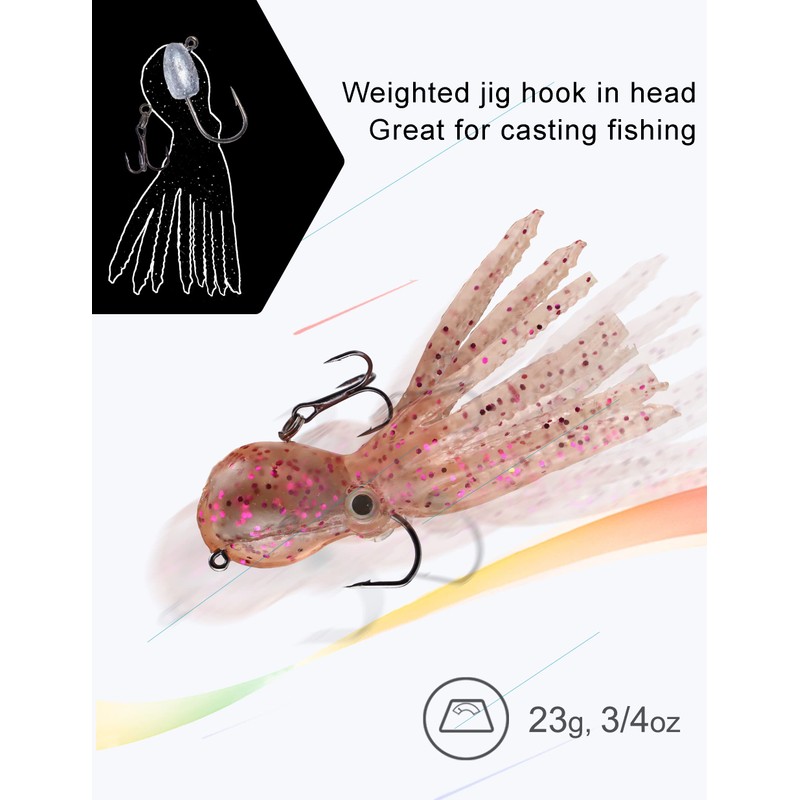 Octopus Swimbait Soft Fishing Lure with Skirt Tail, Lingcod Rockfish