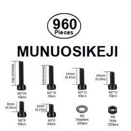 960 Piece M2 Screws Set, Hexagon Socket Screws Set & Cylinder Head Screws, Small Thread Screws, Machine Screws Assortment Set, Bicycle Cylinder Head Screws, Black