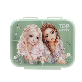 Depesche TOPModel Summer Feeling 13410 Lunch Box in Green and Pink with Model Motif and Floral Pattern, Lunch Box with 3 Compartments and Hinged Lid
