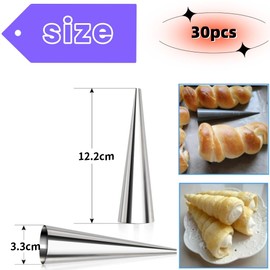 DACUAN 30 PCS Non-Stick Cream Horn Molds Large, Stainless Steel Cream Horn Mold for DIY Cooking Danish Pastry Lady Lock Form, Croissant Roller,
