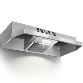 Zomagas 24 inch Range Hood Under Cabinet, Stainless Steel Kitchen Hood 280CFM, Ducted/Ductless Vent Hood with Rocker Button Control, Stove Hood with 2 Speeds Fan, Bright LED Light