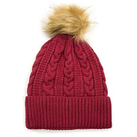 Cloud 9 Goggles Women Winter Faux Fur Pom Beanie Hat w/Warm Fleece Lined Thick Skull Ski Cap (Red/Brown Pom)