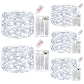 kolpop 10 Pack Fairy Lights Battery Operated with Timer, 50 LED 16FT Twinkle Lights Battery Powered, Cool White Mini String Light for Indoor Christmas Wedding Bedroom Tree Decorations
