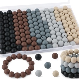 Kovict 150Pcs Silicone Beads 15mm Mix Color, Bulk Silicone Beads for Keychain Making, 15mm Silicone Beads for Pens and Bracelet Making（Black）