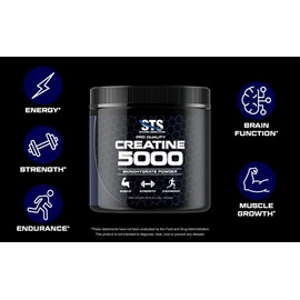 STS Creatine 300 Grams - 100% Pure Raw Creatine Monohydrate Powder, Pre-Workout, Post-Workout, Build Muscle and Stamina - 60 Servings - with Scoop
