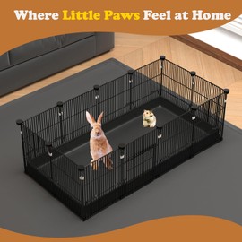 22 Panels Small Animal Playpen, Pet Playpen, Small Animal Cage with Doors & Waterproof Mat, Metal Wire Yard Fence for Rabbits, Guinea Pigs, Hamsters, Chicken, Hedgehogs, Indoor Outdoor Pet Cage Black