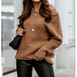 BTFBM Women's Oversized Ribbed Knit Long Sleeve Sweater Pullover