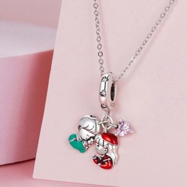 MEETCCY Christmas Charm 925 Sterling Silver Red Enamel Snowflake Love Christmas Tree Charms For Bracelets or Necklace, enamel, sterling silver