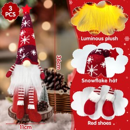 TEWWCEO Pack of 3 Christmas Decorative Gnome with Light, LED Christmas Gnome Figures, Small Scandinavian, Christmas Gnome Plush Christmas Decoration, Gnome Figures Christmas Decoration