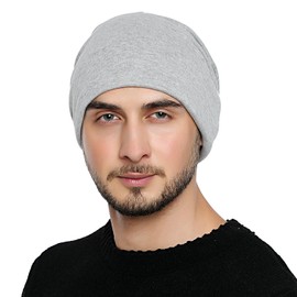 DonDon Breathable Beanie Hat with Soft Inner Lining Fine Knit, lightgrey