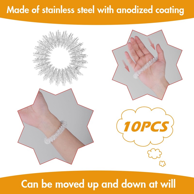 Pack of 10 Acupressure Ring Set, Finger and Wrist Massage