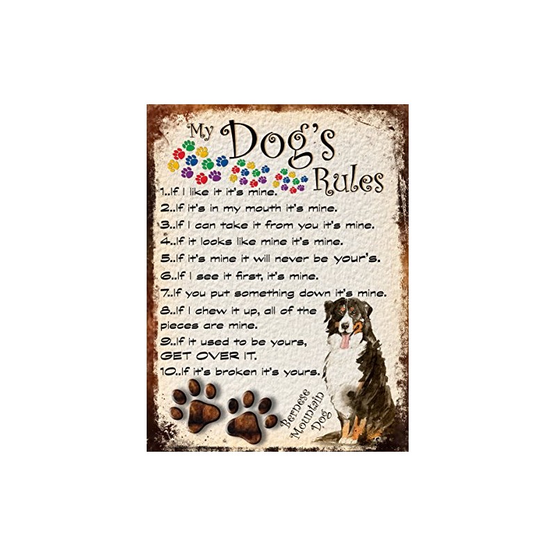 SHAWPRINT MY DOG'S RULES RETRO STYLE METAL TIN BERNESE MOUNTAIN