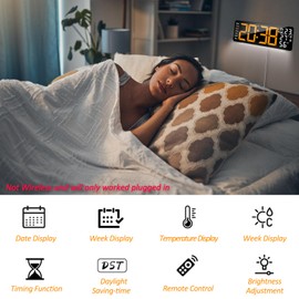 17" Large Digital Wall Clock with Remote Control, Dual Alarm with Big LED Screen Dispaly, 8 RGB Colors, Auto DST, Temperature for Living Room, Bedroom, Desk Decor, Mounted, Gift for Elderly-Orange