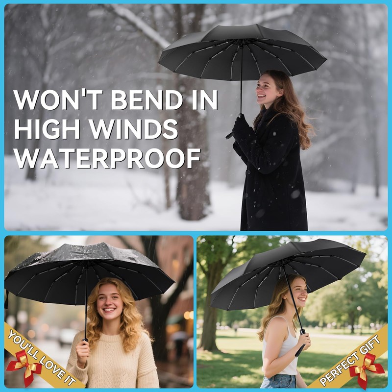 Oziral Automatic Pocket Umbrella, Windproof Umbrella, Durable, Waterproof, Equipped with