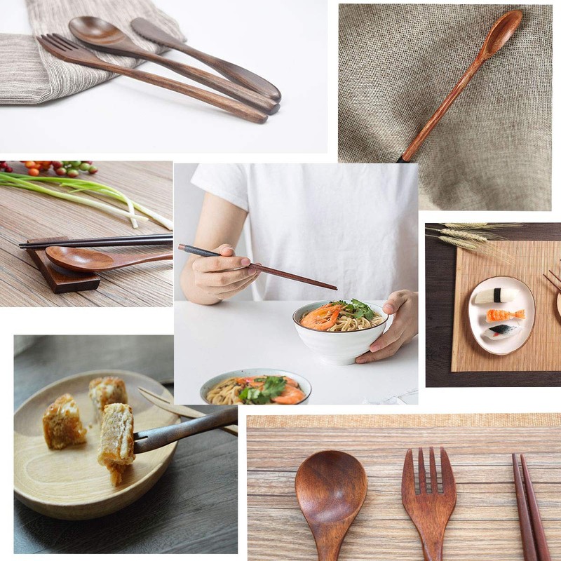 Busnos bamboo Utensils for Eating Reusable wooden travel flatware set