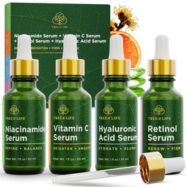 Tree of Life Beauty Set de cuidado de la piel facial, iluminador, reafirmante, hidratante, cara seca, probado por dermatólogos, niacinamida + vitamina C + retinol + suero de ácido hialurónico - 4