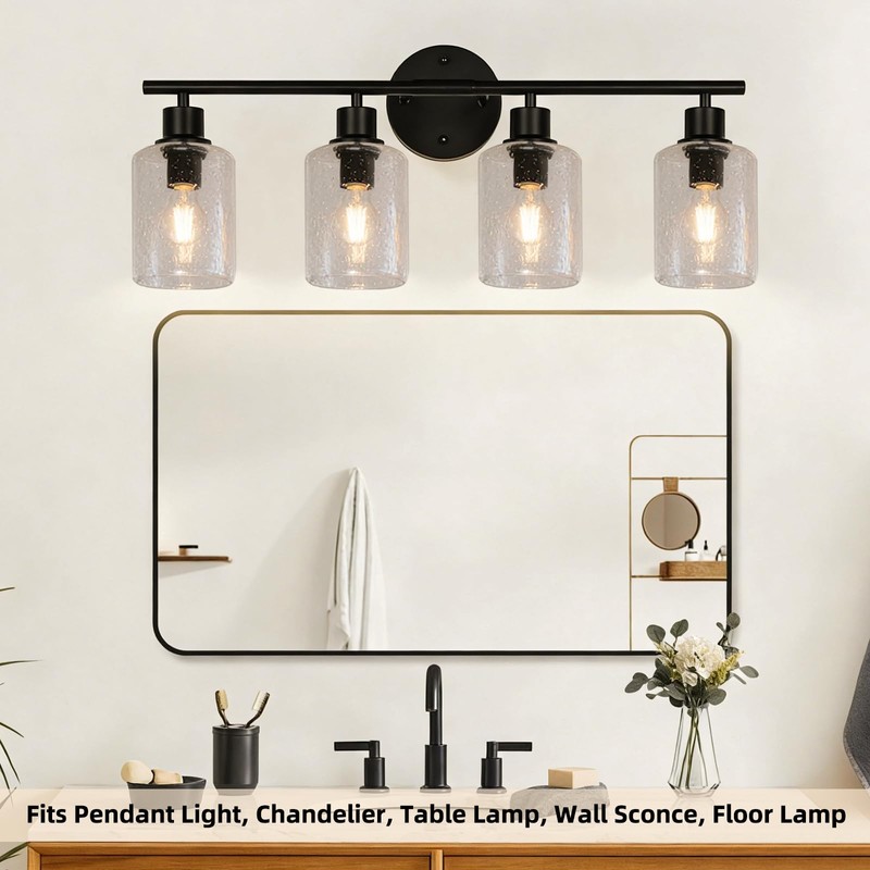 PurtekInfi Clear Bubble Seeded Cylinder Glass Lamp Shade, 1-5/8” Fitter,