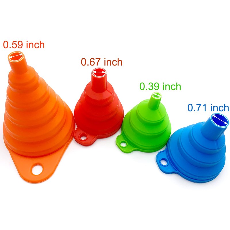 Qgond 4-Pack Collapsible Silicone Kitchen Funnel Set | Small &
