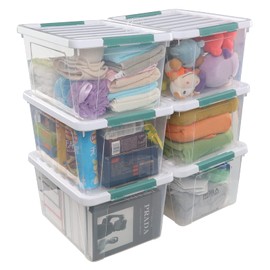 Yuright 6 Pack 35 Quart Latching Bin, Storage Box with Lid, Clear Plastic Storage Tote