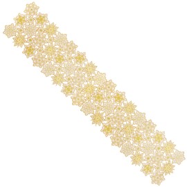 Grelucgo Embroidered and Appiqued Snowflake Table Runner for Christmas and Winter, Gold (14x84 inches)