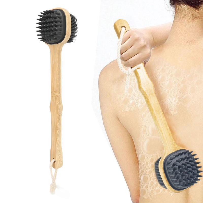 Long Handle Bath Brush with Handing Rope Silicone Shower Back