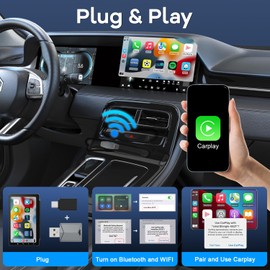Wireless CarPlay Adapter, Convert Wired to Wireless CarPlay Dongle, Mini Size Apple Carplay Wireless Adapter with USB & USB-C Adapter for Cars with Built-in CarPlay and iOS 10+