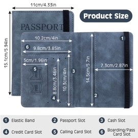 Coptiner Passport Holder Cover with RFID Blocking PU Leather Passport Holder Passport Cover Protector Travel Wallet Case with Card Slot & Strap Cover for Men&Women Credit Cards Ticket Card (Blue)