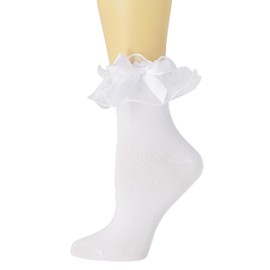 SRYL Women Lace Ankle Socks Ruffle Frilly Cotton Socks Trim Lace,Anklet socks Dress Socks Women or Girls,H04 (White-1 pairs)