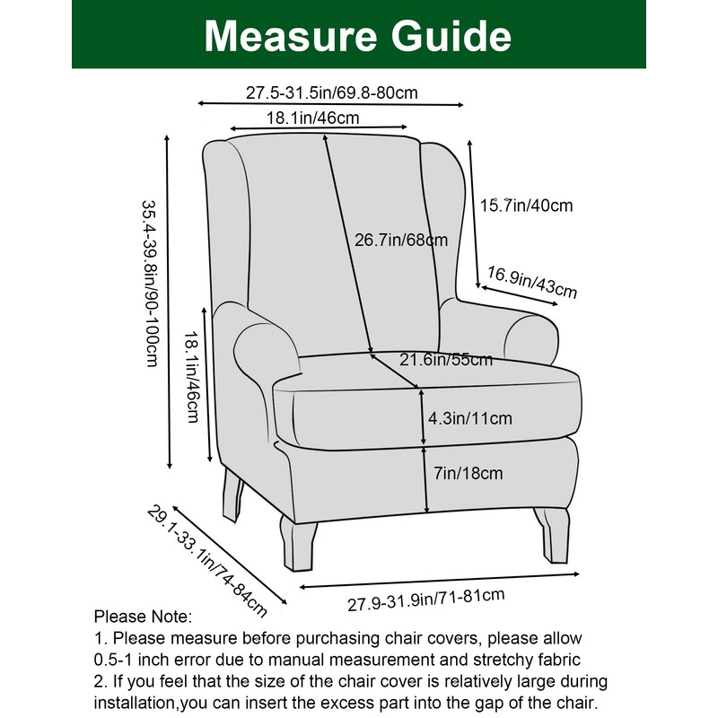 CRFATOP Wingback Chair Covers 2 Pieces Stretch Printed Wing Back