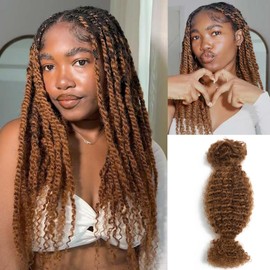 QVR Spring Twist Crochet Human Hair Afro Kinky Curly Braiding Hair Extension, QVR Upgraded Afro Kinkys Bulk Auburn Brown Hair