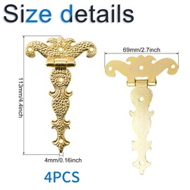 INCREWAY Antique Hinges, 4Pcs Zinc Alloy Cabinet Hinges Decorative Retro Carved Hinge T-Strap Hinge Hinges for Doors Cupboard Jewelry Box, Gold